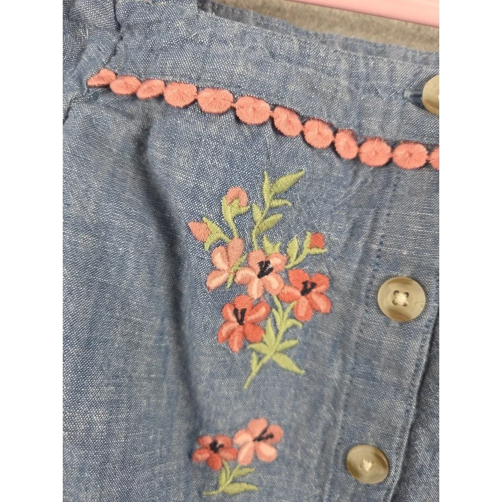 Gymboree 4T Embroidered Flower Denim Chambray Shirt Milk Maid Festival Fairy Y2K